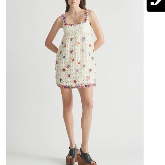 Antipodean Dresses & Skirts - White Embellished Floral-Trim Mini Dress